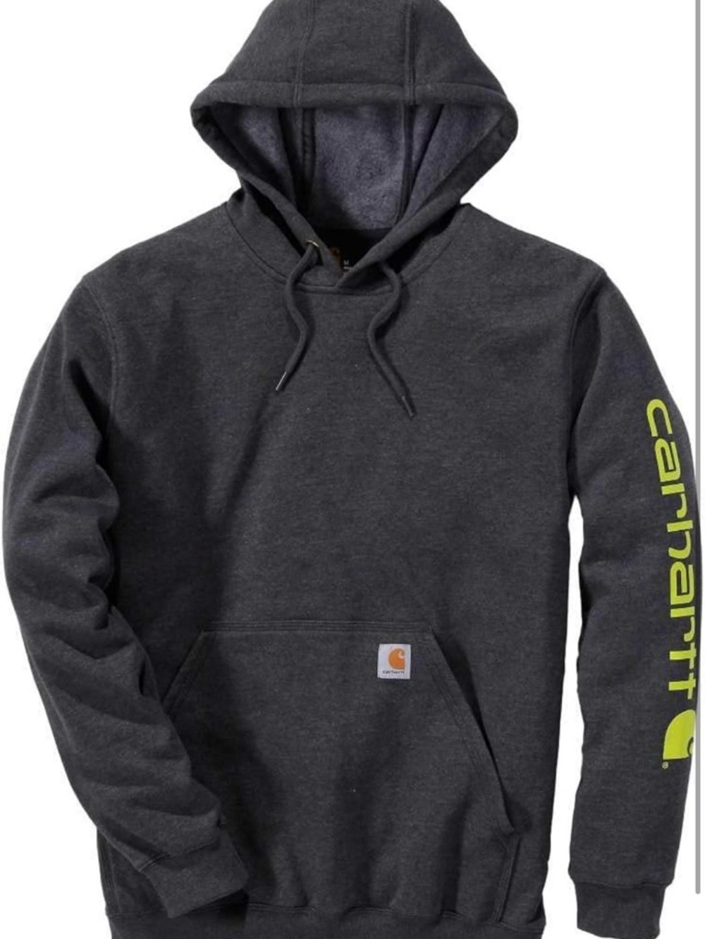 Carhartt Men’s Charcoal Hoodie with Neon Sleeve Logo - Picture 2 of 16